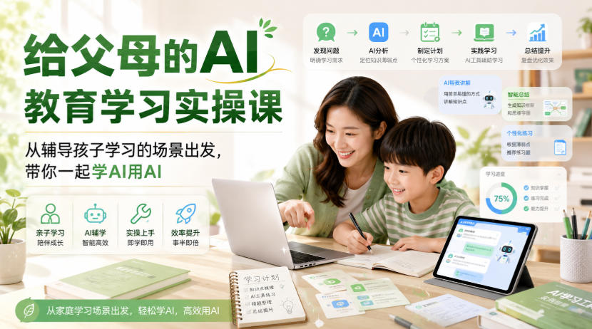 给父母的AI教育学习实操课，从辅导孩子学习的场景出发，带你一起学AI用AI-超级会员网