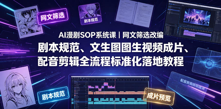 AI漫剧SOP系统课｜网文筛选改编、剧本规范、文生图图生视频成片、配音剪辑全流程标准化落地教程(更新0826)-超级会员网