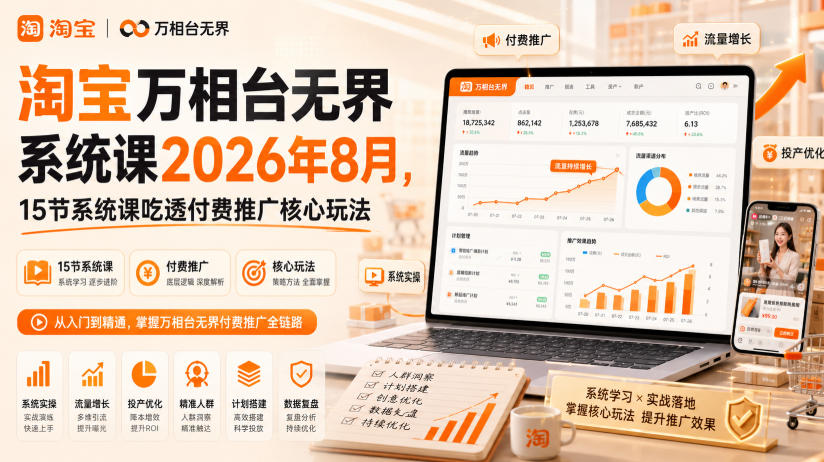 淘宝万相台无界系统课2026年8月，15节系统课吃透付费推广核心玩法-超级会员网