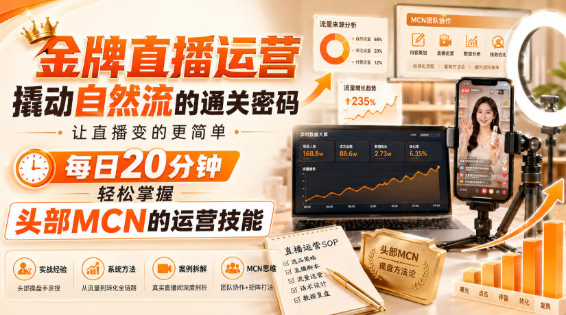 金牌直播运营撬动自然流的通关密码，让直播变的更简单，每日20分钟，轻松掌握头部MCN的运营技能-超级会员网