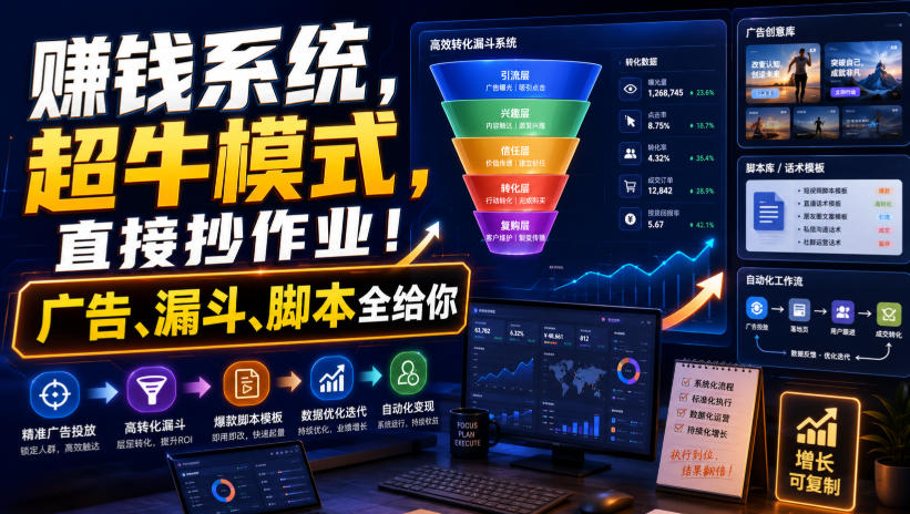 賺钱系统，超牛模式，直接抄作业！广告、漏斗、脚本全给你【原创双语字幕】-超级会员网