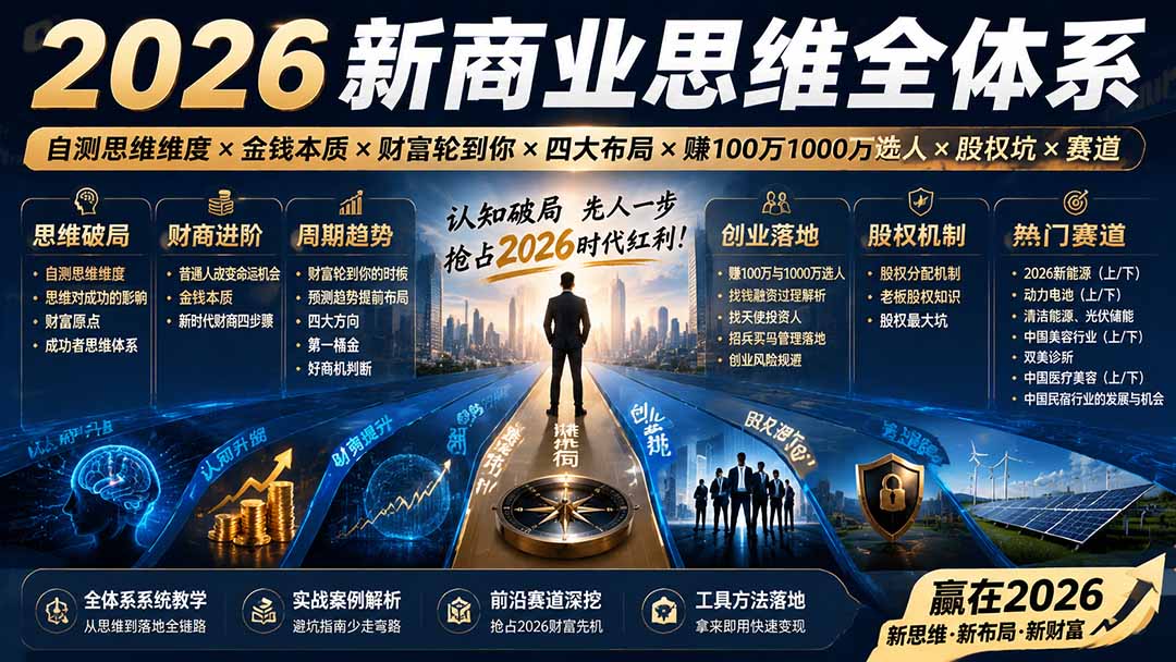 2026新商业思维全体系：自测思维维度×金钱本质×财富轮到你×四大布局×赚100万1000万选人×股权坑×赛道-超级会员网