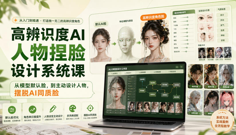 高辨识度AI人物捏脸设计系统课，从模型默认脸，到主动设计人物，摆脱AI同质脸-超级会员网