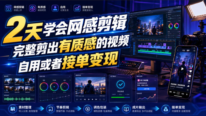 2天学会网感剪辑，完整剪出有质感的视频，自用或者接单变现-超级会员网