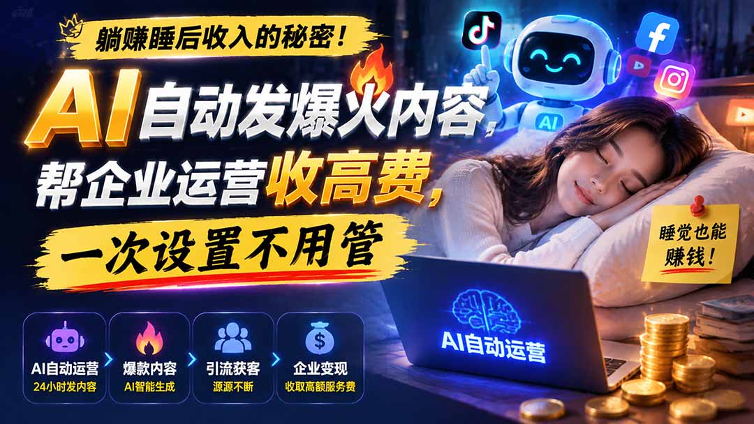 躺赚睡后收入的秘密！AI 自动发爆火内容，帮企业运营收高费，一次设置不用管【原创双语字幕】-超级会员网