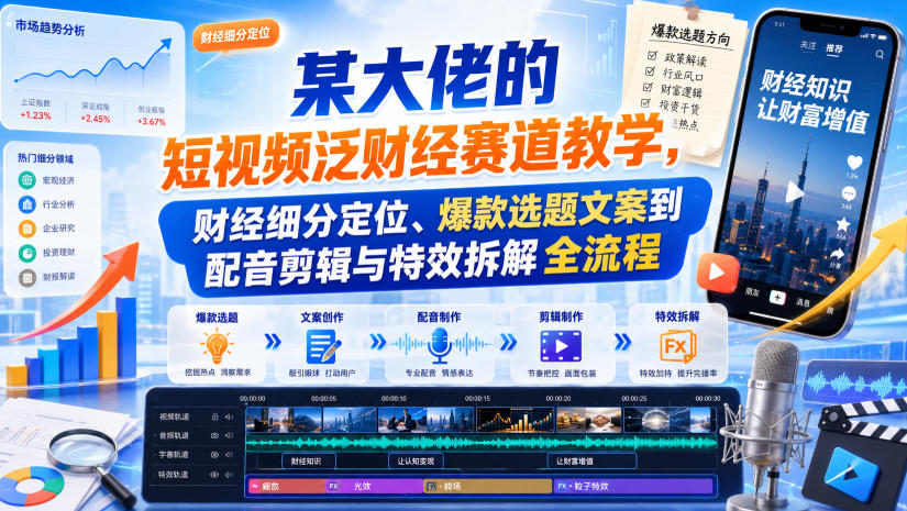 某大佬的短视频泛财经赛道教学，财经细分定位、爆款选题文案到配音剪辑与特效拆解全流程-超级会员网