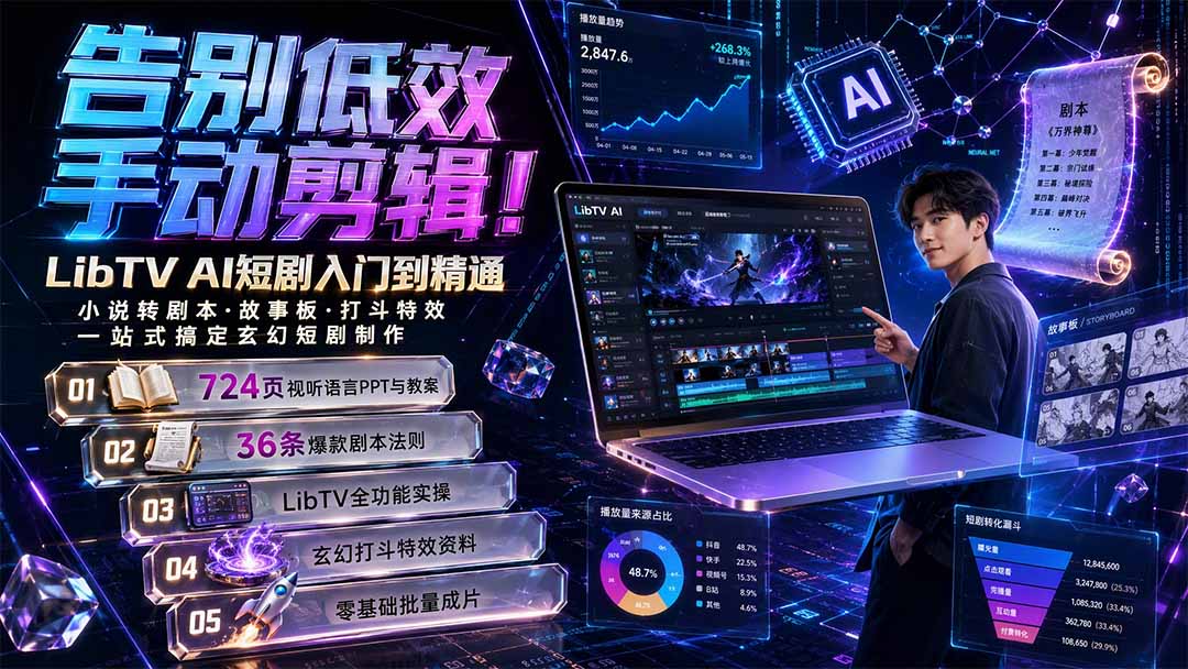 告别低效手动剪辑！LibTV AI短剧入门到精通，小说转剧本方法，故事板打斗特效一站式搞定玄幻短剧制作-超级会员网