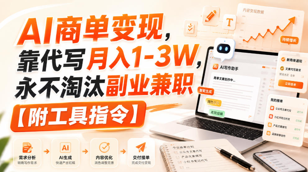 AI商单变现，靠代写月入1-3W，永不淘汰副业兼职【附工具指令】【揭秘】-超级会员网