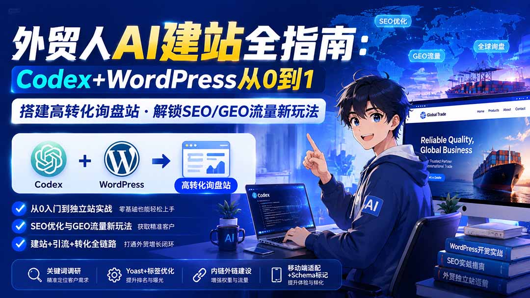 外贸人AI建站全指南：Codex+WordPress从0到1·搭建高转化询盘站·解锁SEO/GEO流量新玩法-更新-超级会员网