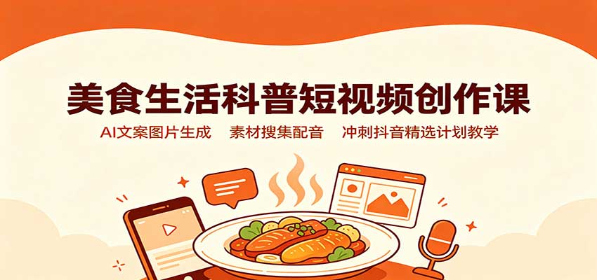 美食生活科普短视频创作课：AI文案图片生成，素材搜集配音，冲刺抖音精选计划教学-超级会员网