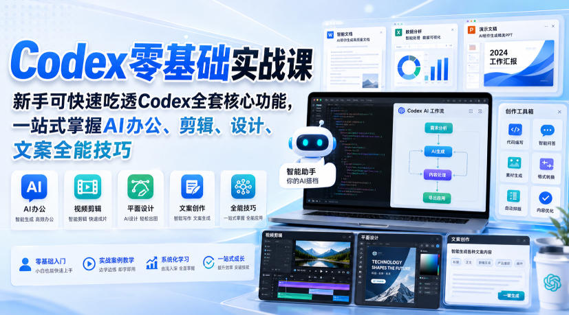 Codex零基础实战课，新手可快速吃透Codex全套核心功能，一站式掌握AI办公、剪辑、设计、文案全能技巧-超级会员网
