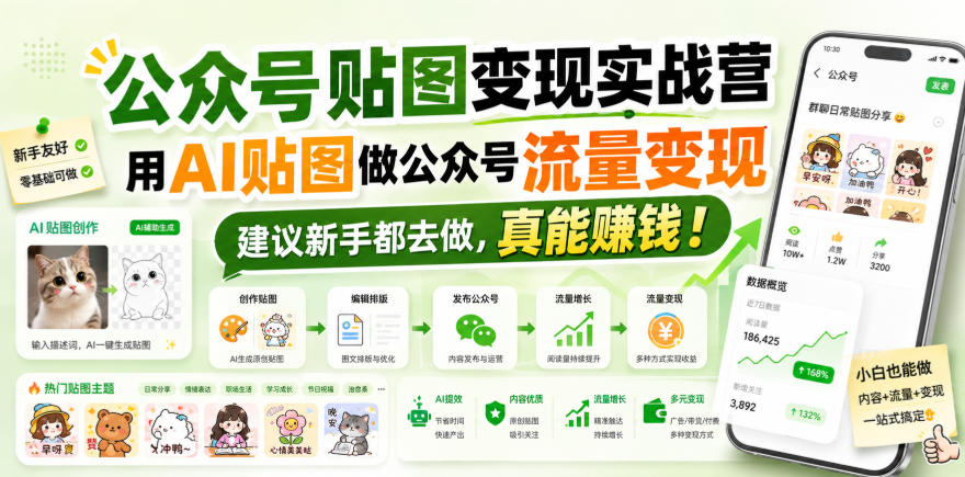 公众号贴图变现实战营，用AI贴图做公众号流量变现，建议新手都去做，真能賺钱！-超级会员网