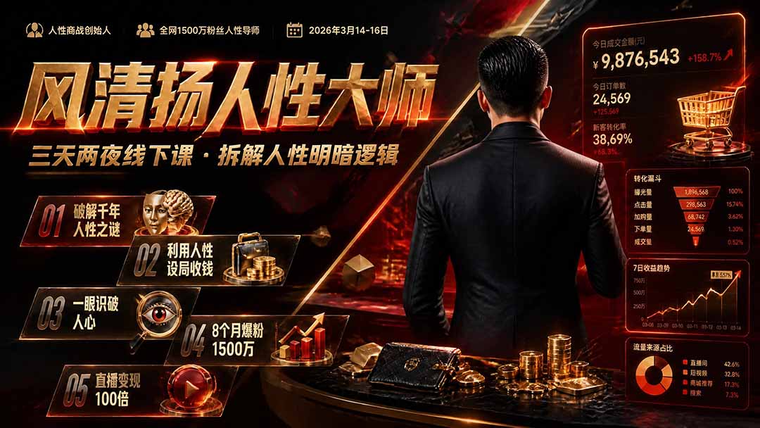 风清扬人性大师-三天两夜3月14-16线下课2026年｜拆解人性明暗逻辑，识人避坑，千万粉涨粉+直播百倍变现实战教学-超级会员网