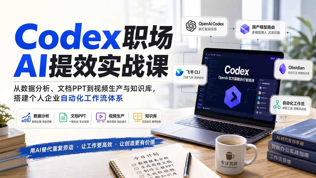 Codex职场AI提效实战课：从数据分析、文档PPT到视频生产与知识库，搭建个人企业自动化工作流体系-超级会员网