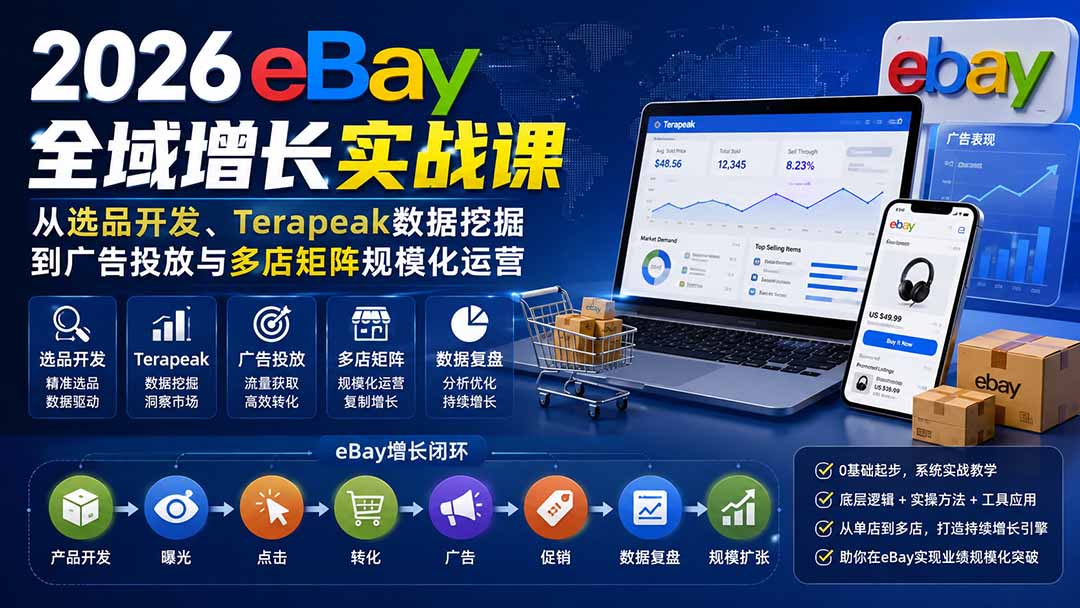 2026-Vincent eBay全域增长实战课-无水印：从选品开发、Terapeak数据挖掘到广告投放与多店矩阵规模化运营-超级会员网