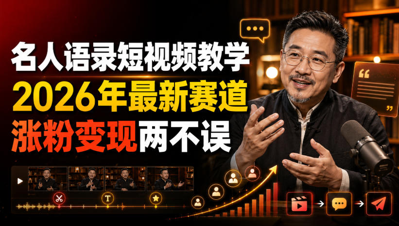 名人语录短视频教学，2026年最新赛道，涨粉变现两不误-超级会员网