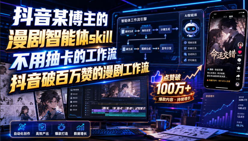 抖音某博主的漫剧智能体skill，不用抽卡的工作流，抖音破百万赞的漫剧工作流-超级会员网