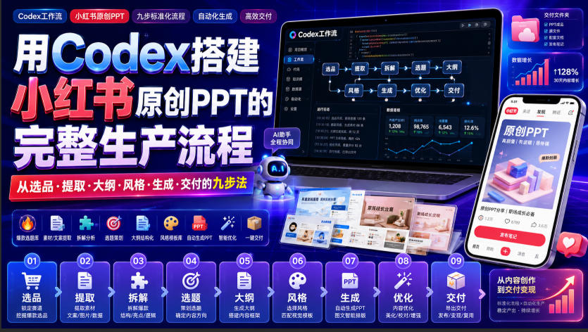 用Codex搭建小红书原创PPT的完整生产流程，从选品·提取·大纲·风格·生成·交付的九步法-超级会员网