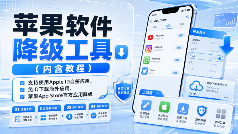 苹果软件降级工具(内含教程)，支持使用Apple ID自签应用、免ID下载海外应用、苹果App Store官方应用降级等-超级会员网