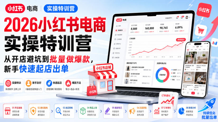2026小红书电商实操特训营，从开店避坑到批量做爆款，新手快速起店出单-超级会员网