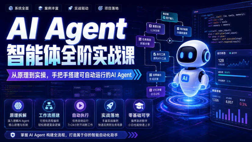 AI Agent智能体全阶实战课，从原理到实操，手把手搭建可自动运行的AI Agent-超级会员网