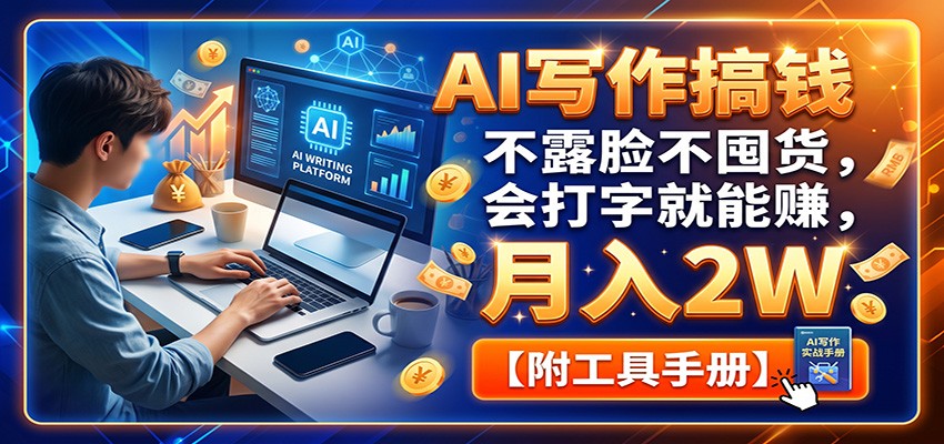 AI写作搞钱：不露脸不囤货，会打字就能赚，月入2W【附工具手册】-超级会员网