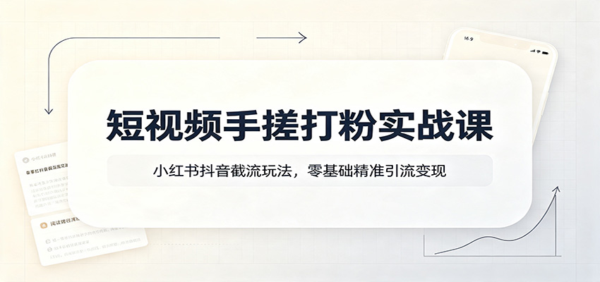 短视频手搓打粉实战课：小红书抖音截流玩法，零基础精准引流变现-超级会员网