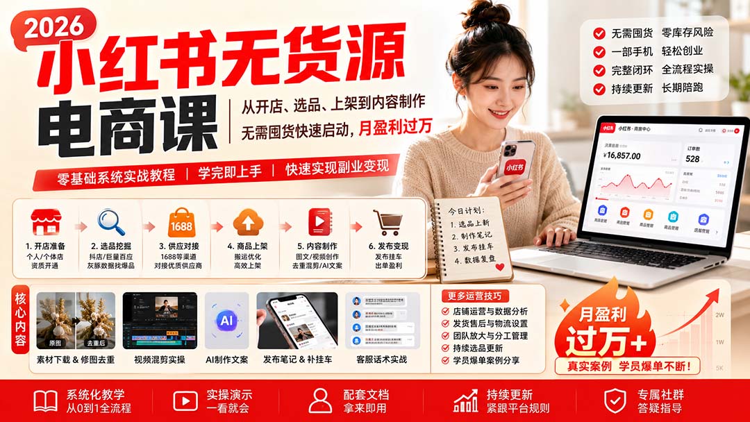 小红书无货源电商课(8月30更新-超级会员网