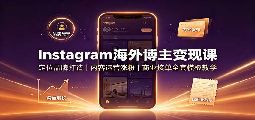 Instagram海外博主变现课：定位品牌打造，内容运营涨粉，商业接单全套模板教学-超级会员网