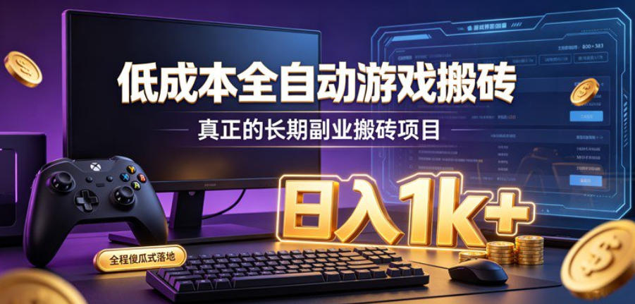低成本全自动游戏搬砖，真正的长期副业搬砖项目，日入1k+，全程傻瓜式落地【揭秘】-超级会员网
