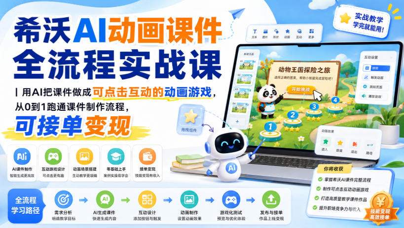 希沃AI动画课件全流程实战课｜用AI把课件做成可点击互动的动画游戏，从0到1跑通课件制作流程，可接单变现-超级会员网