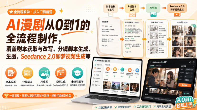 AI漫剧从0到1的全流程制作，覆盖剧本获取与改写、分镜脚本生成、角色场景生图与三视图、Seedance 2.0即梦视频生成(PDF版)-超级会员网