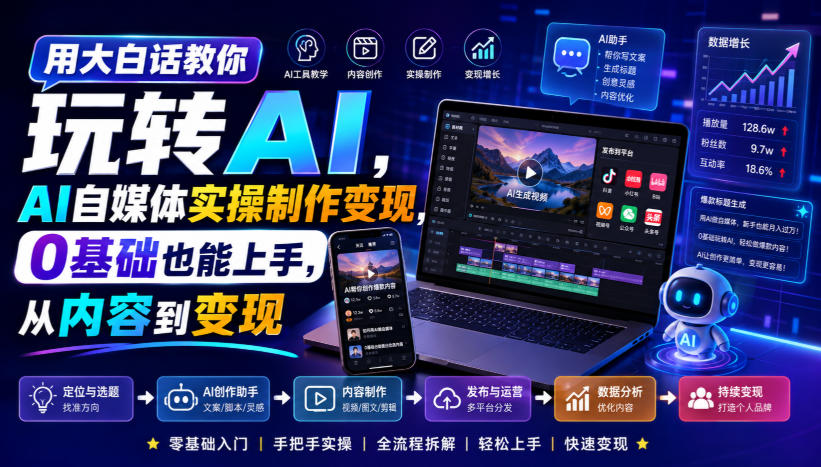 用大白话教你玩转AI，AI自媒体实操制作变现，0基础也能上手，从内容到变现-超级会员网
