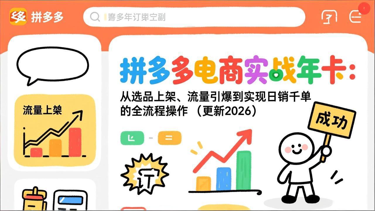 拼多多电商实战年卡：从选品上架、流量引爆到实现日销千单的全流程操作(更新2026年8月-超级会员网