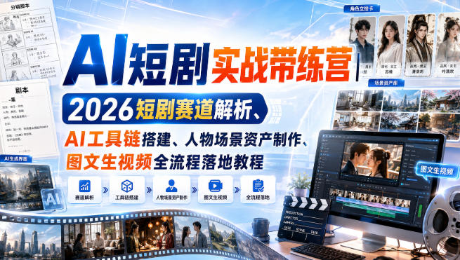 AI短剧实战带练营｜2026短剧赛道解析、AI工具链搭建、人物场景资产制作、图文生视频全流程落地教程-超级会员网