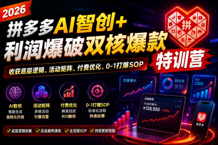 2026拼多多AI智创+利润爆破双核爆款特训营，收获底层逻辑、活动矩阵、付费优化、0-1打爆SOP(更新0810)-超级会员网