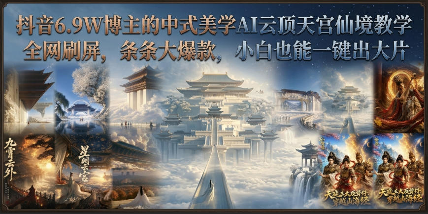 抖音6.9W博主的中式美学AI云顶天宫仙境教学，全网刷屏，条条大爆款，小白也能一键出大片-超级会员网