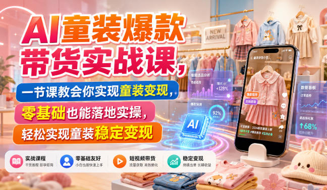 AI童装爆款带货实战课，一节课教会你实现童装变现，零基础也能落地实操-超级会员网