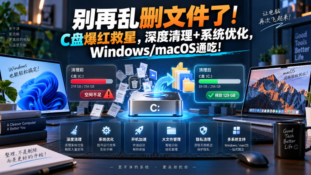 别再乱删文件了！C盘爆红救星，深度清理+系统优化，Windows/macOS通吃！-超级会员网