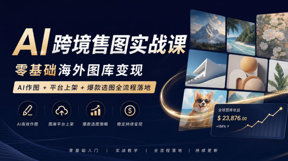 AI跨境售图实战课，零基础海外图库变现，AI作图+平台上架+爆款选图全流程落地-超级会员网