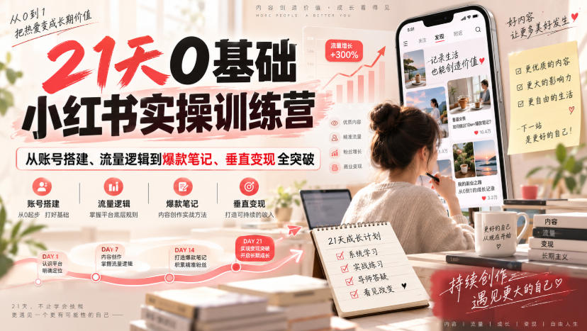 21天0基础小红书实操训练营｜从账号搭建、流量逻辑到爆款笔记、垂直变现全突破-超级会员网