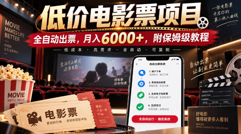 低价电影票项目，全自动出票，月入6000+，附保姆级教程【揭秘】-超级会员网