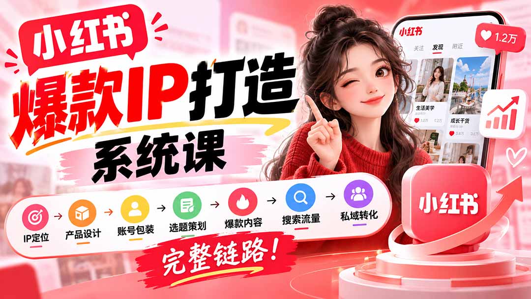 【无水印】小红书爆款IP打造课：IP定位→产品设计→账号包装→选题策划→爆款内容→搜索流量→私域转化，完整链路-超级会员网