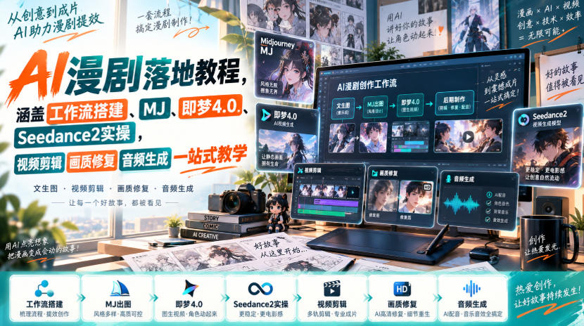 AI漫剧落地教程，涵盖工作流搭建、MJ、即梦4.0、Seedance2实操，视频剪辑画质修复音频生成一站式教学-超级会员网
