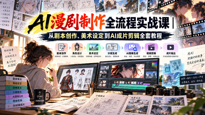 AI漫剧制作全流程实战课｜从剧本创作、美术设定到AI成片剪辑全套教程​-超级会员网