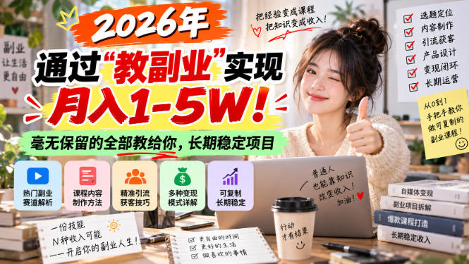 2026年通过“教副业”实现月入1-5W！毫无保留的全部教给你，长期稳定项目【揭秘】-超级会员网