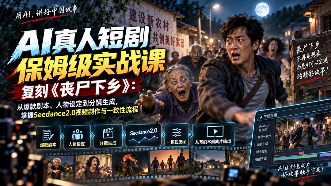 AI真人短剧保姆级实战课，复刻《丧尸下乡》：从爆款剧本、人物设定到分镜生成，掌握Seedance2.0视频制作与一致性流程-超级会员网