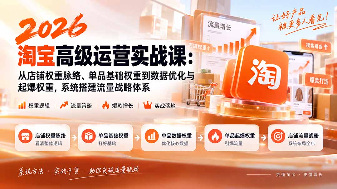 2026淘宝高级运营实战课：从店铺权重脉络、单品基础权重到数据优化与起爆权重，系统搭建流量战略体系-超级会员网