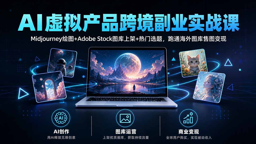 AI虚拟产品跨境副业实战课｜Midjourney绘图+Adobe Stock图库上架+热门选题，跑通海外图库售图变现-超级会员网