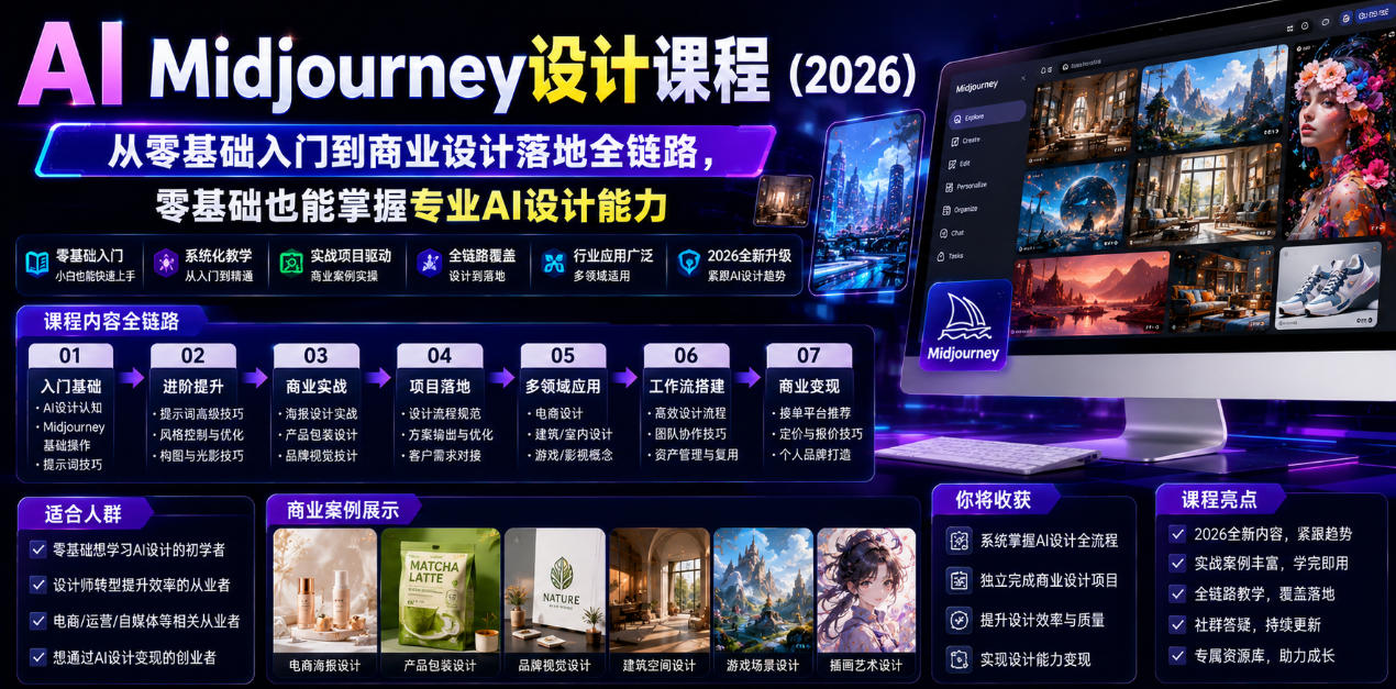 AI Midjourney设计课程(2026)，从零基础入门到商业设计落地全链路，零基础也能掌握专业AI设计能力(更新0913)-超级会员网